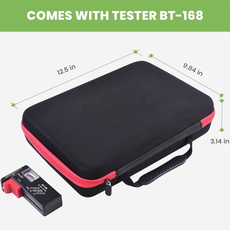 ALKOO Battery Organizer Storage Holder Case Box with Tester Checker BT-168. Holds 225 Batteries AA AAA C D Cell 9V 3V Lithium (Red) - Image 3